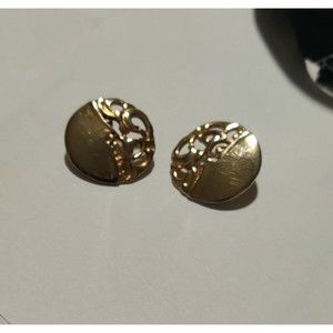 Earrings clip ons shiny gold tone 1 inch round  with half cut outs